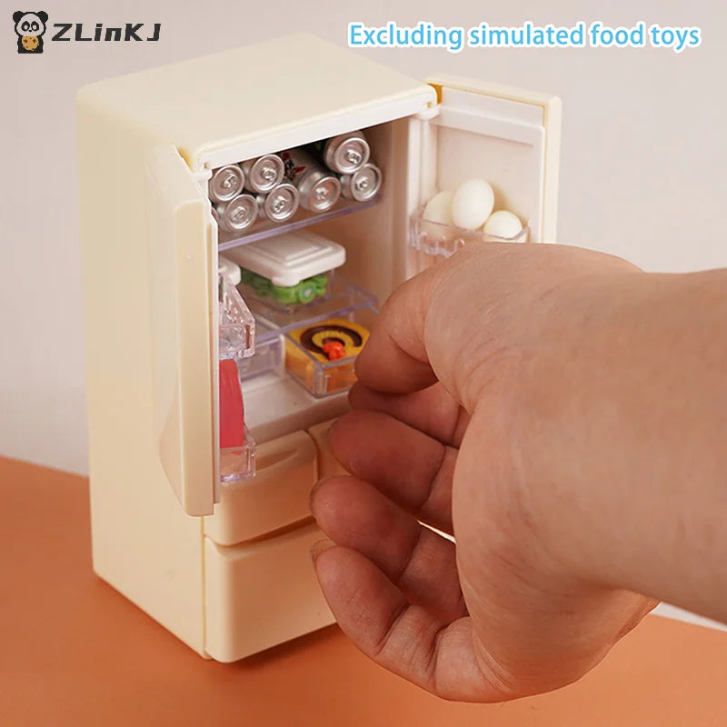▶1Pcs White/Pink/Blue Mini Refrigerator Model 1/12 Dollhouse Miniature Kitchen Scene Decorations Ornaments Doll Accessories Zpaxo