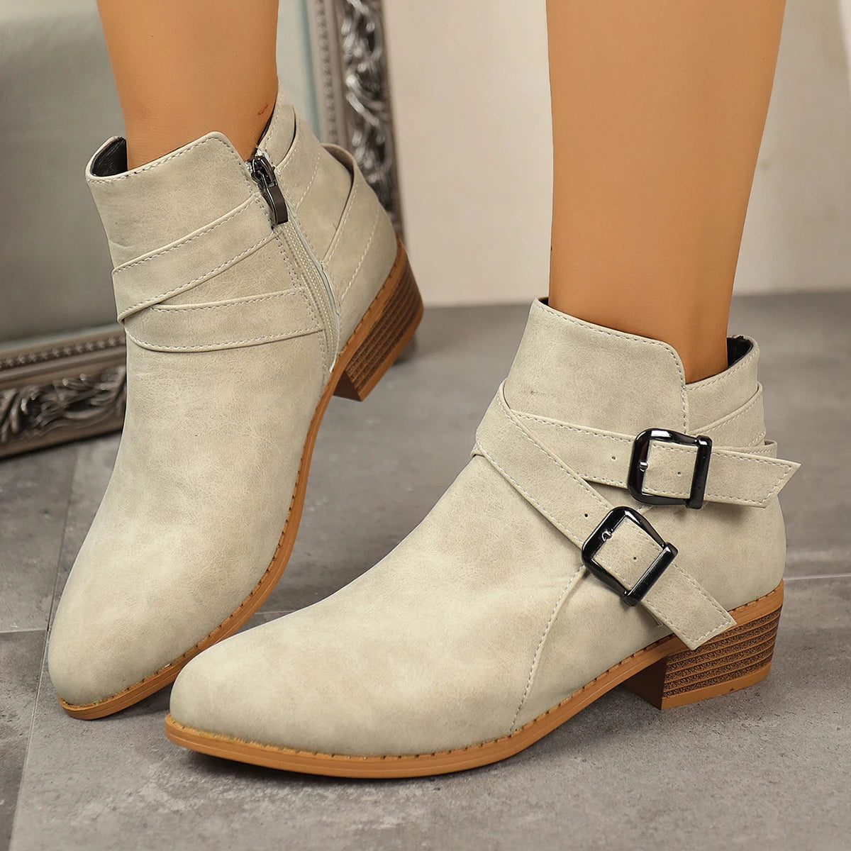Autumn Winter Women Boots Large Size Medium Heel Ankle Boots Thick Heel Fashion Shoes Women Retro Round Toe Short Boots Women Zpaxo
