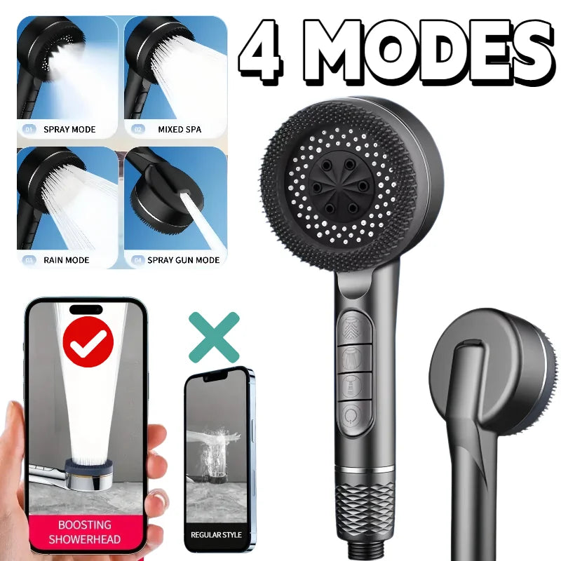Shower Head Bathroom Showers High-Pressure Gun Gray Shower Head 4 Modes Water Saving Handheld for Bathroom Accessories Zpaxo