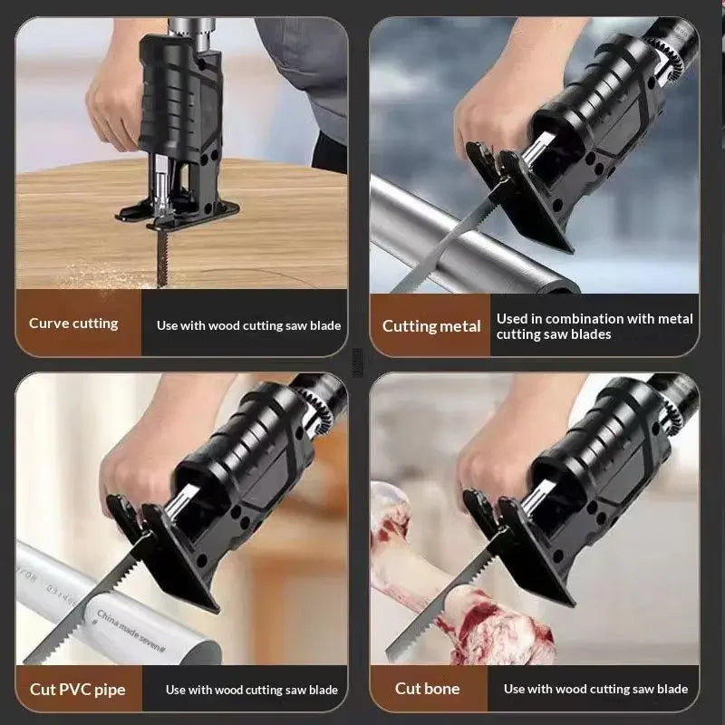1 Set Power Tool For Wood PVC Steel Pipe Cutting Reciprocating Saw Adapter Electric Drill Modified Electric JigSaw Curve Saw Zpaxo