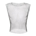 Sexy Style Rhinestone Decorated Men Tank Tops Tight Fit Hollow Design Fishnet Vest Elastic Fabric Mesh T-Shirt Zpaxo Length 67cm One Size