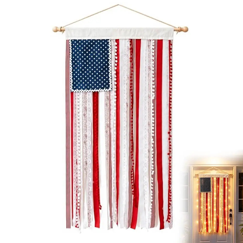 4th of July USA Flag Wall Hanging Banner with LED Lights Patriotic Wall Banner Zpaxo Red