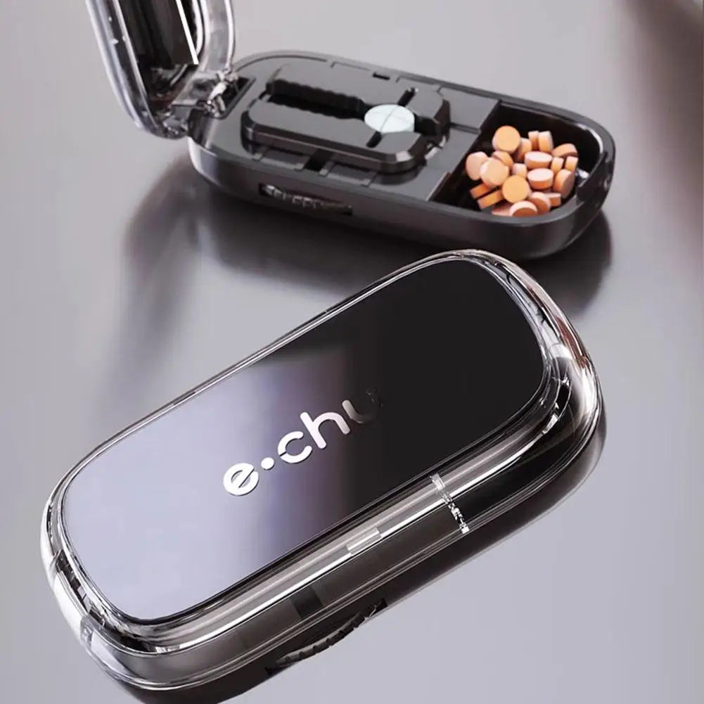 Adjustable Quartering Pill Cutter Storage Box Portable Drug Tablet Medicine Dustproof Divider Organizer Crusher Pill Cutter Zpaxo black