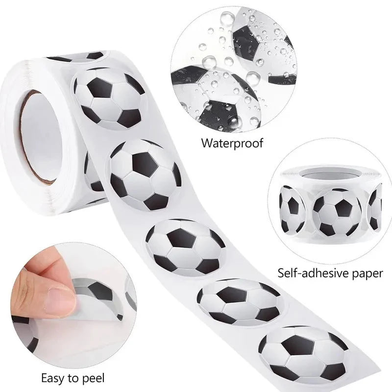 500 Black-and-white Round Soccer Stickers Self-adhesive Roll Perfect