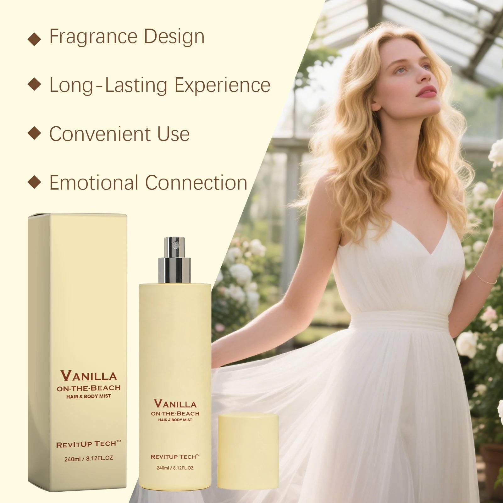 Vanilla Beach Fragrance Spray, naturally fresh with delicate and elegant lingering scent, everyday romantic charm, portable frag Zpaxo