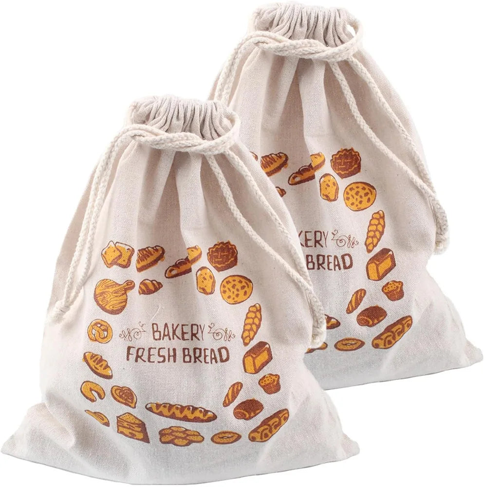 Linen Bread Bags Reusable Drawstring Large Washable Storage Food Accessories Home Unbleached Kitchen Organizer Zpaxo 2pcs-C