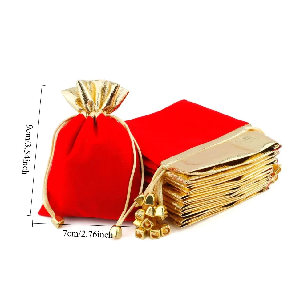 Red Velvet Drawstring Jewelry Pouches – 9/18/27pc Gift Bags