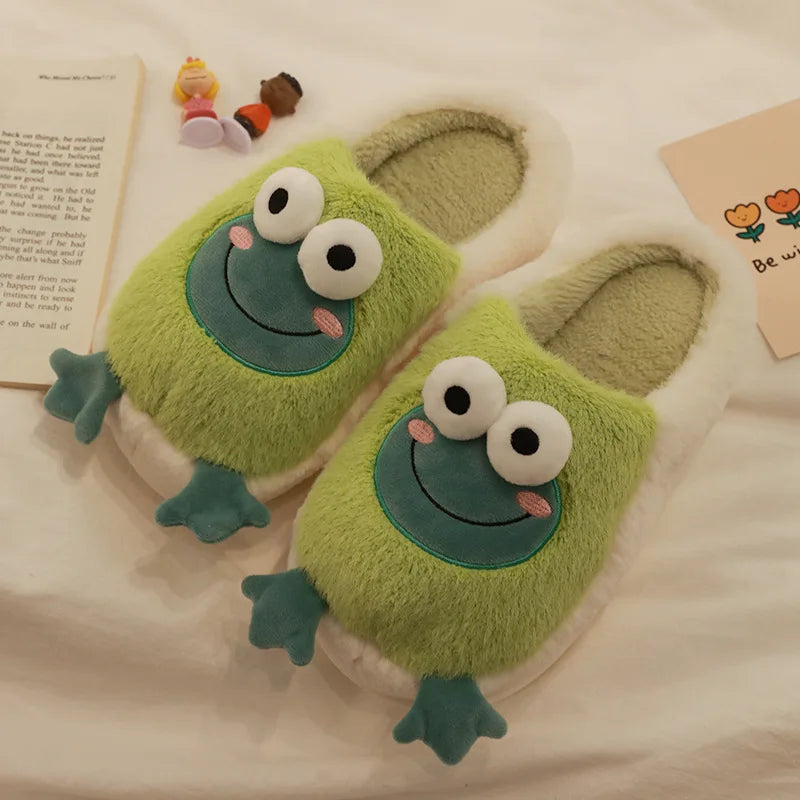 2022 Winter Slippers Women Men Home Floor Shoes Cute Frog Keep Warm Zpaxo Green 42-43(Insole26cm) China Mainland