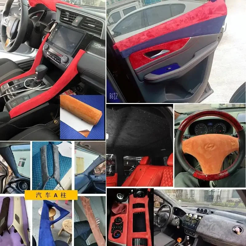 Suede Fabric Wrap for Car Interior Self-Adhesive Microfiber and Synthetic Leather, Stretchable Interior Film for Car Home Decor Zpaxo