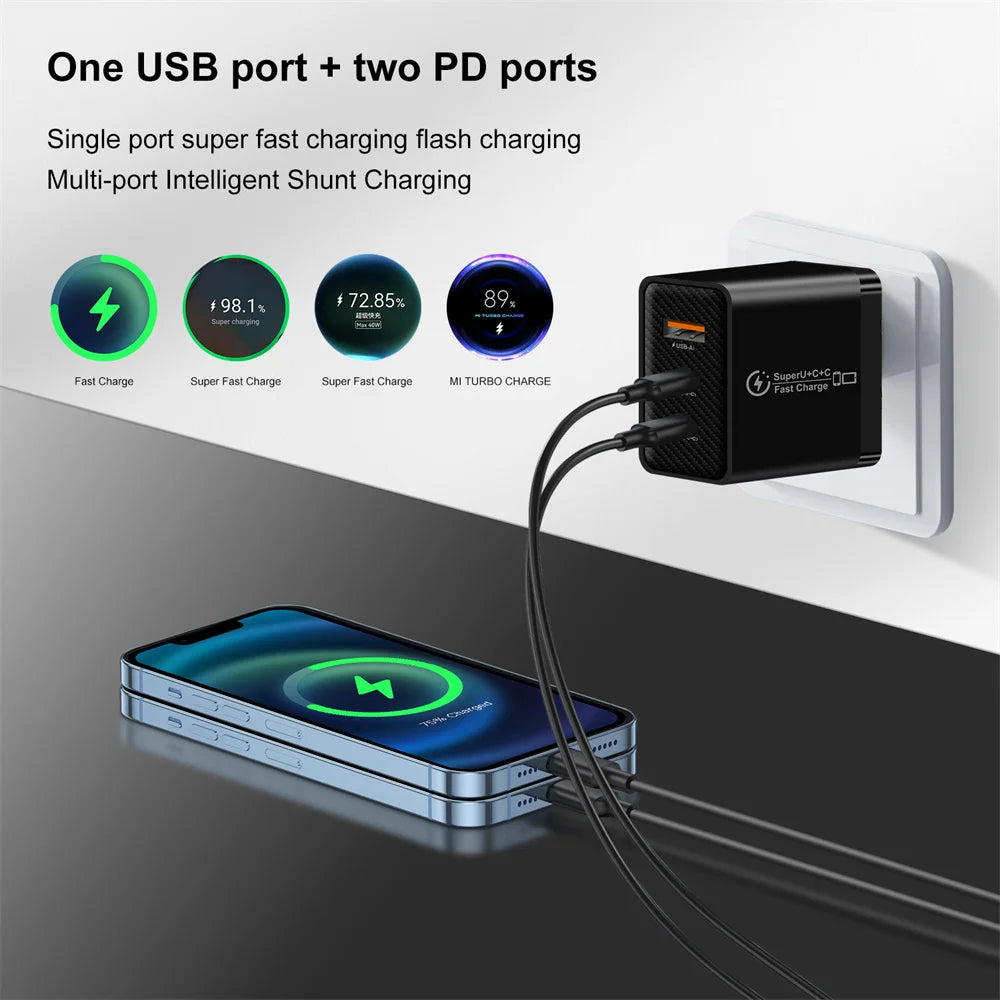 3-in-1 48W USB-C Fast Wall Charger – iPhone, Samsung, Android USB-C Wall Charger Zpaxo