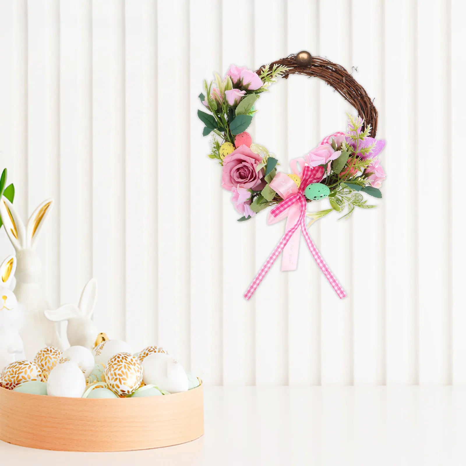 Easter Wreath Artificial Spring Decor Lifelike Simulation Eggs Front