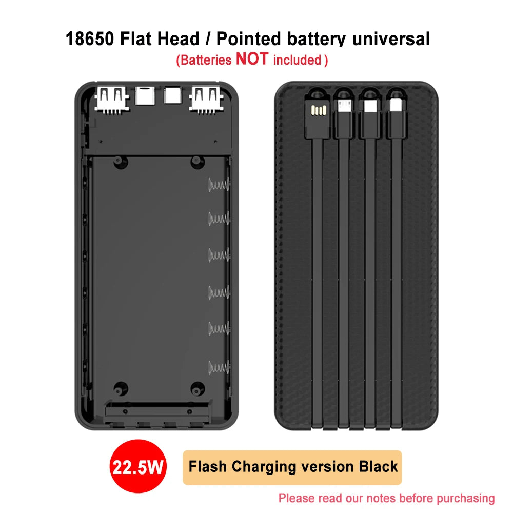 DIY Power Bank Case Fast Charging Battery Storage Box Quick Charge PD22.5W Case for Flat /Pointed 6x18650 Battery Holder Zpaxo PD Black 22.5W