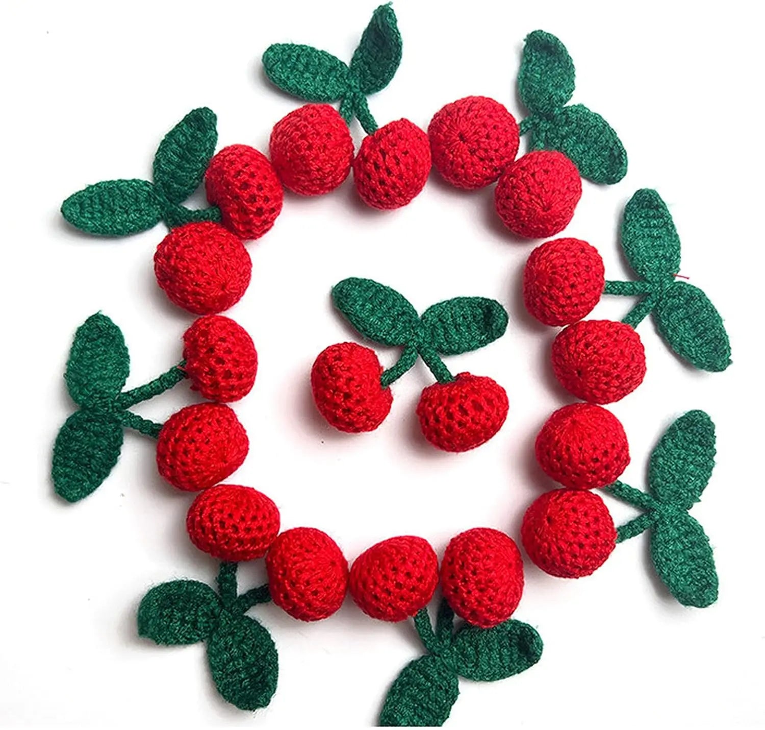 1PC Knitting Red Pink Yellow Cherry Brooch Hook Weaving Ornaments Fruit Chest Flower Cute Bag Clothing Pendant Decorations DIY Zpaxo