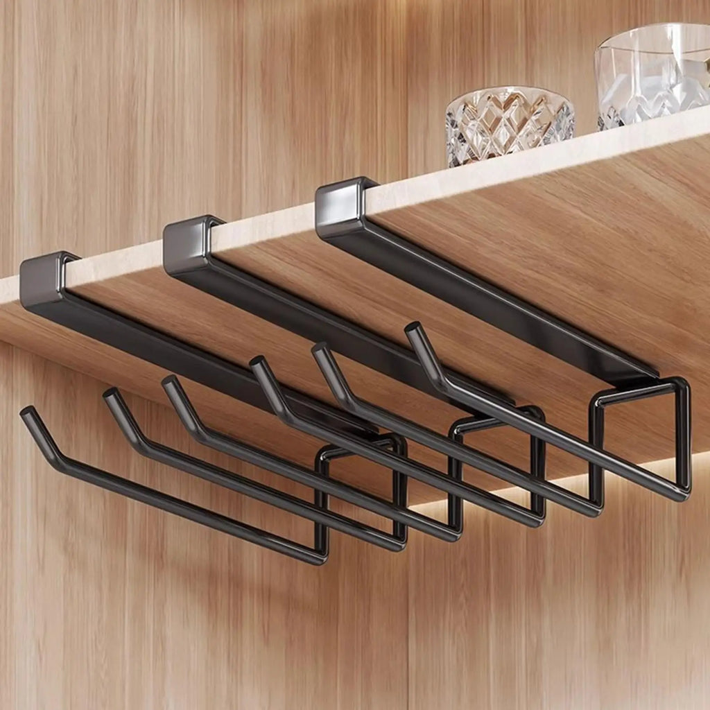 Under Cabinet Glass Rack No Drill Space Saving Metal Counter Storage