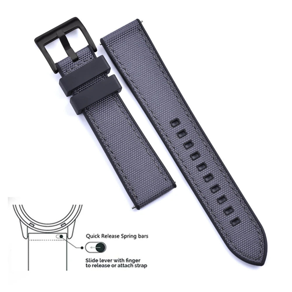 FKM Hybrid Rubber Nylon Watch Strap 20mm 22mm Quick Release