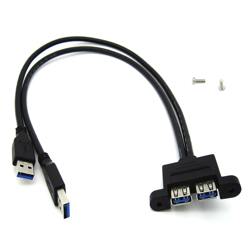 Dual USB 3 0 Male Female Extension Cable Screw Panel Mount Holes