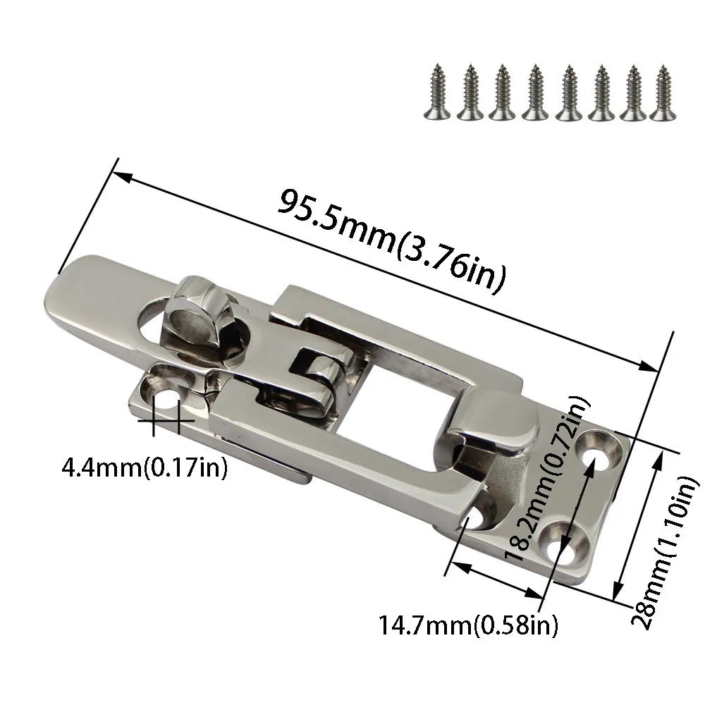 Lockable Door Lock Catch Silver Finish Anti-Rattle Design Anti-Rattle Fastener Marine Grade Marine Hardware Marine Application Zpaxo With screws