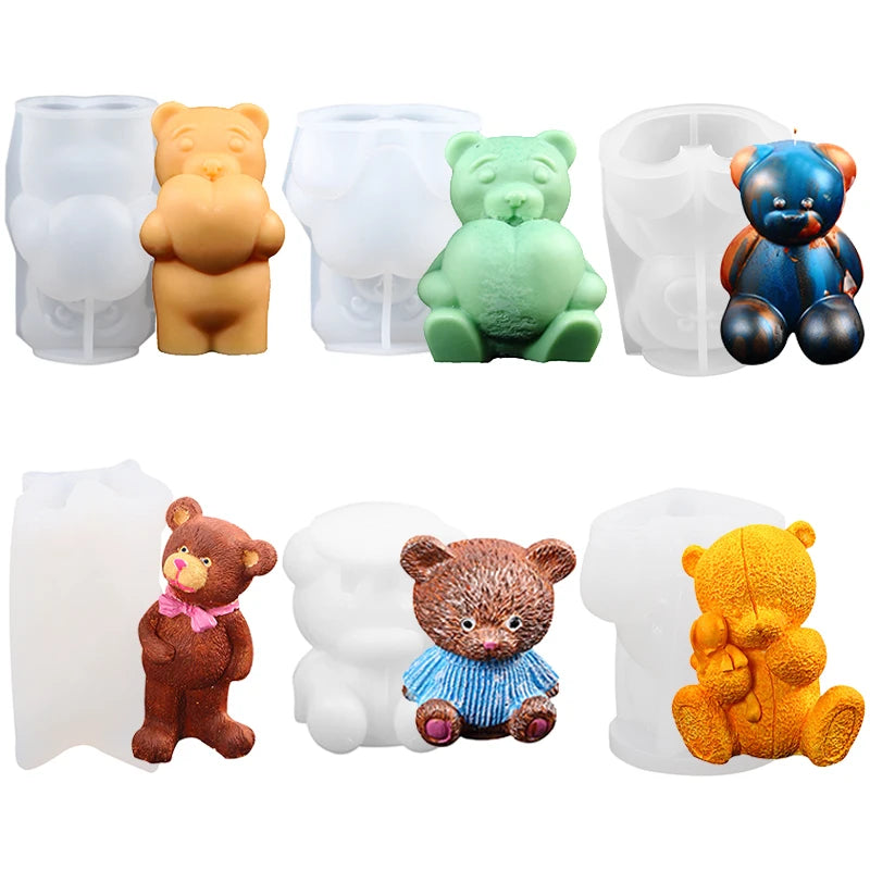 Bear Candle Silicone Mold for Valentine's Day Gift 3D Bear with Heart Aromatherapy Soap Plaster Gypsum Ornament Mould Home Decor Zpaxo