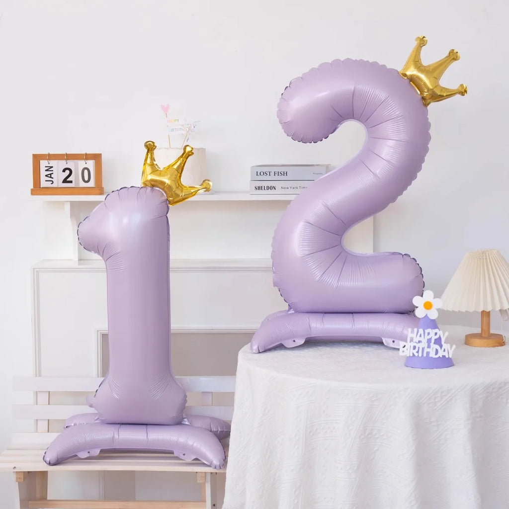 Light Purple Standing Foil Number Balloon Crown Digital Balloons Girl