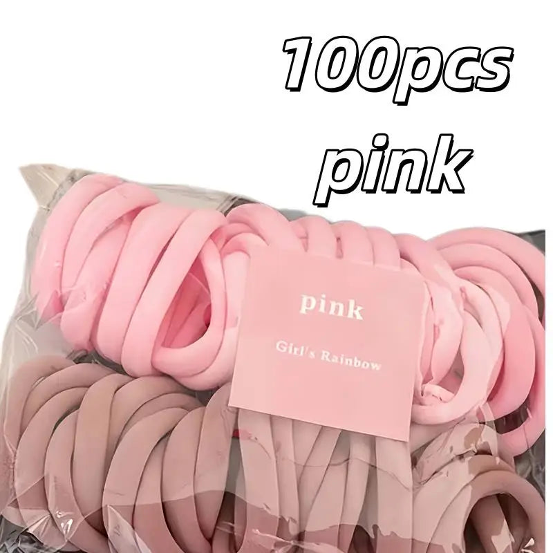 100pcs Women's Casual Hair Ties – Soft Pink/Peach, Non-Slip, for Daily Use, Gym & Sleep, Comfort Fit Zpaxo 100pcs pink