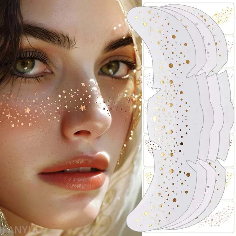 6 Sheets Stamping Freckles Makeup Patches Glitter Gold Fake Temporary