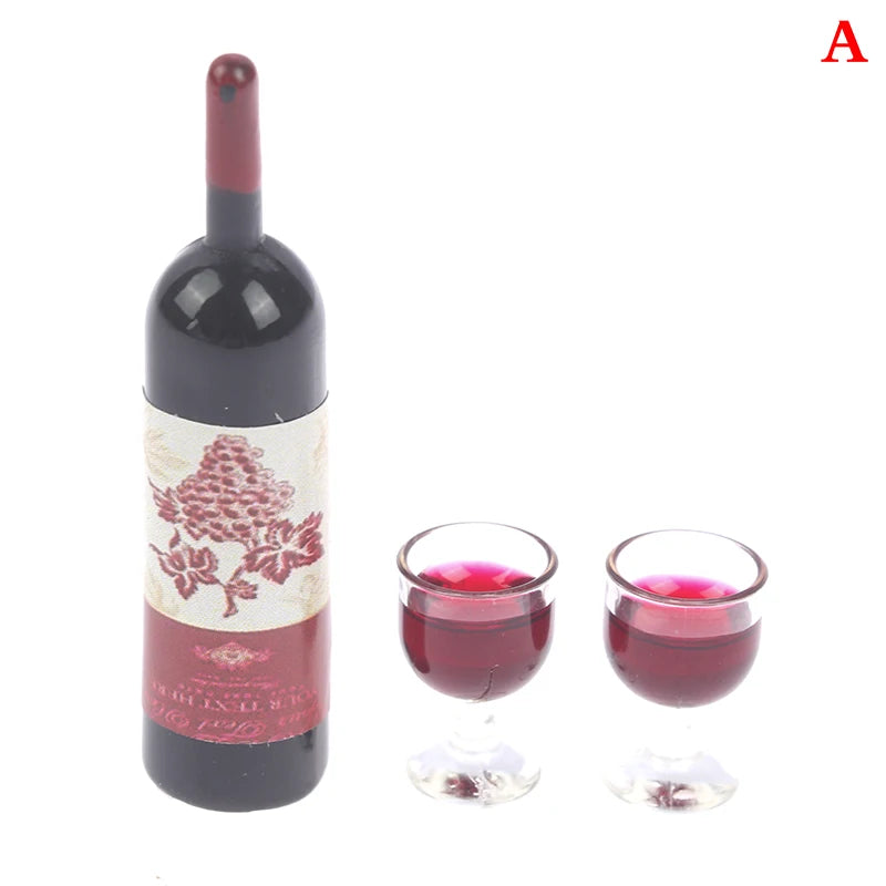 ▶3Pcs 1:12 Dollhouse Miniature Simulation Wine Bottle Wine Glass Model Toys Zpaxo A
