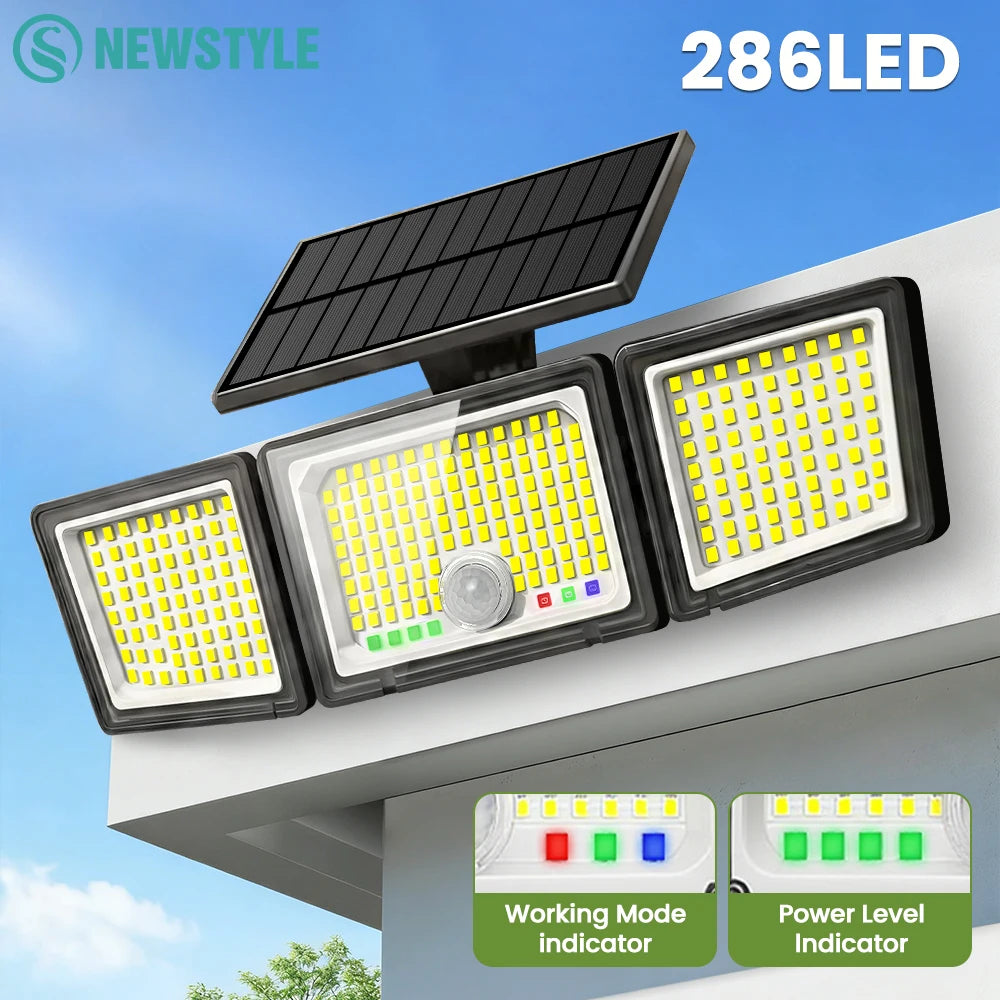 Upgraded 286LED Solar Motion Sensor Light Battery Indicator IP65 Waterproof Dusk to Dawn Outdoor Security Flood Wall Lamp Garden Zpaxo