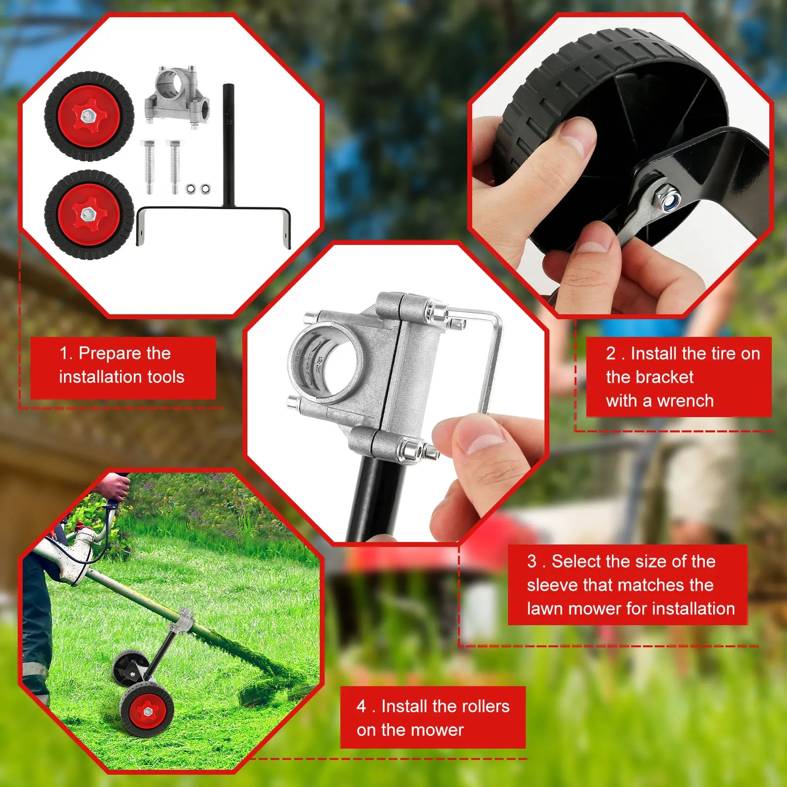 Support Wheels Auxiliary Wheels Adjustable 26mm-28mm String Trimmer Wheel Mower Attachment for Walk-Behind String Trimmers Weed Zpaxo