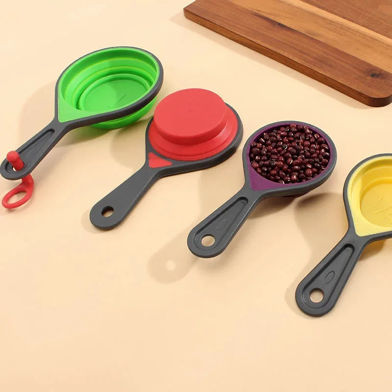 4/8Pcs Silicone Measuring Cup Measuring Spoon Collapsible Baking Measuring Tool Set for Coffee Flour Honey Sugar Baking Spoon Zpaxo