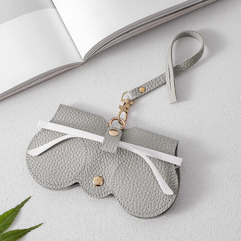 Cute PU Glasses Case Portable Eyewear Bag Snap Closure Zpaxo LIGHT GRAY