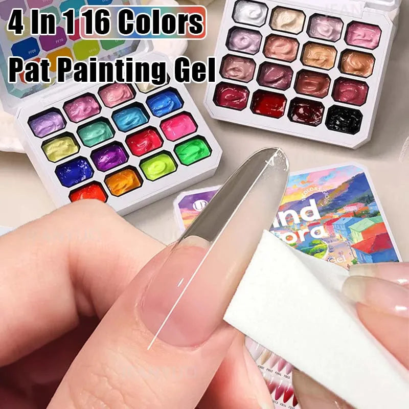 4 in 1 16 Grid Pat Painting Gel Nail Polish Gradient Effect Nail Art Salon Design Long-Lasting Creamy Texture Smooth Application Zpaxo