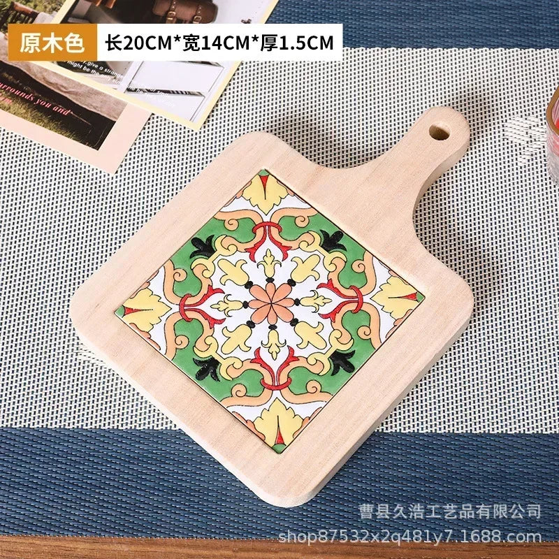 Hot Japanese Restaurant Retro Solid Wood Tile Handle Pot Pad Wooden Anti Scald Plate Pad Household Casserole Insulation Wood Pad Zpaxo 05 20 14 1.5cm