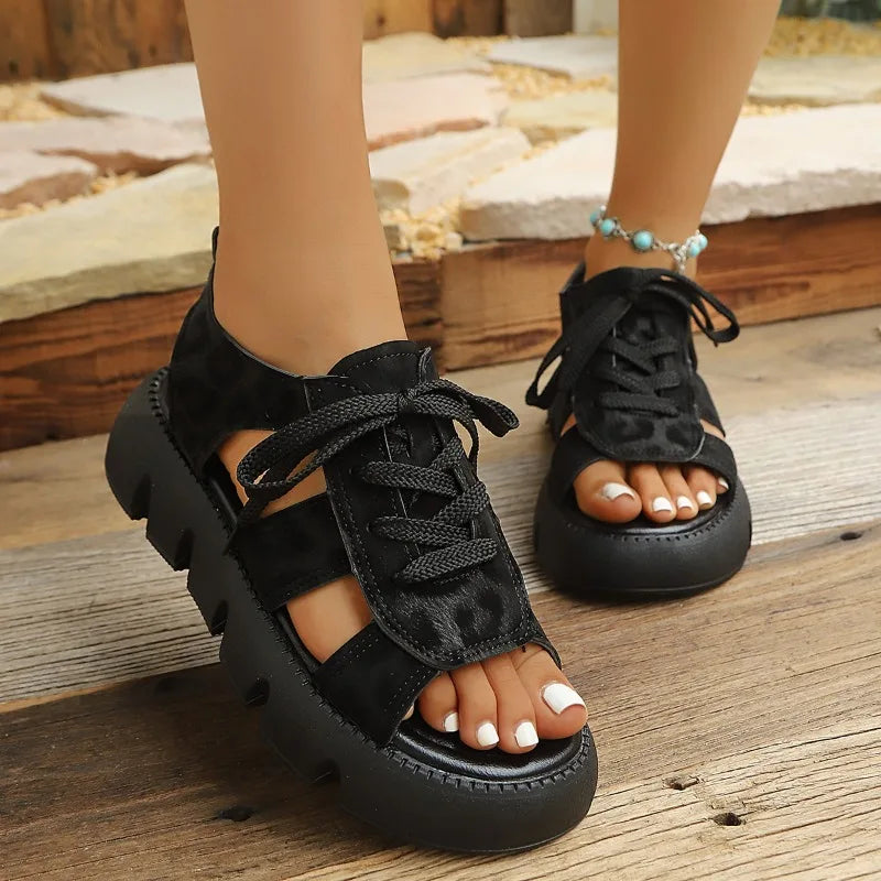 Women's Solid Hollow Out Breathable Mid Heel Sandals 2026 Summer Zpaxo
