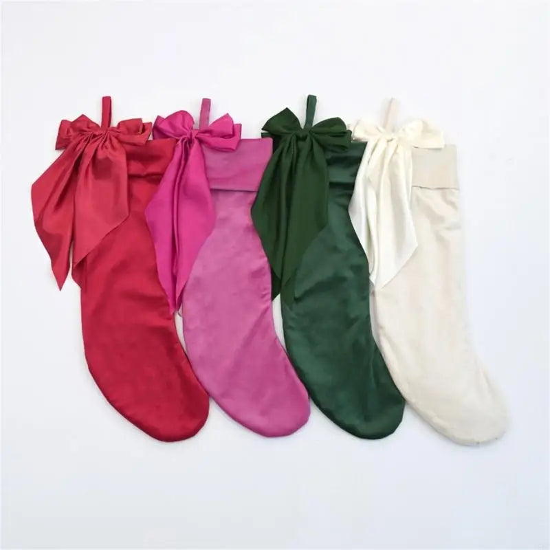 Bows Christmas Hanging Socks Stockings Candy Bag Decorations Home