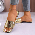 Women Flats Slippers 2026 Square Toe Open Shoes Soft Sole Zpaxo Gold 43