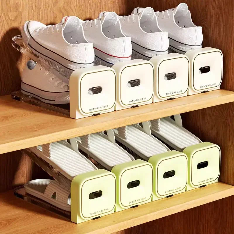 New 4PCS Adjustable Double-layer Shoe Holder and Shoe Cabinet for Household Use, Storing Plastic Shoe Racks To Save Space Zpaxo