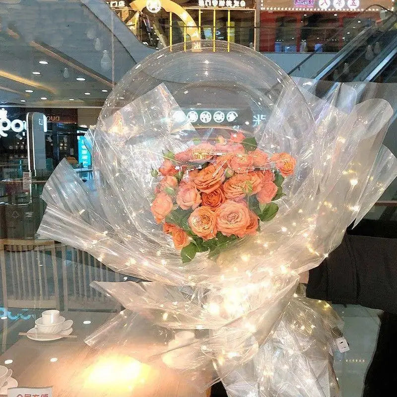 3 Large Wide Neck Transparent Bobo Balloons Flower Bouquet Doll Snack