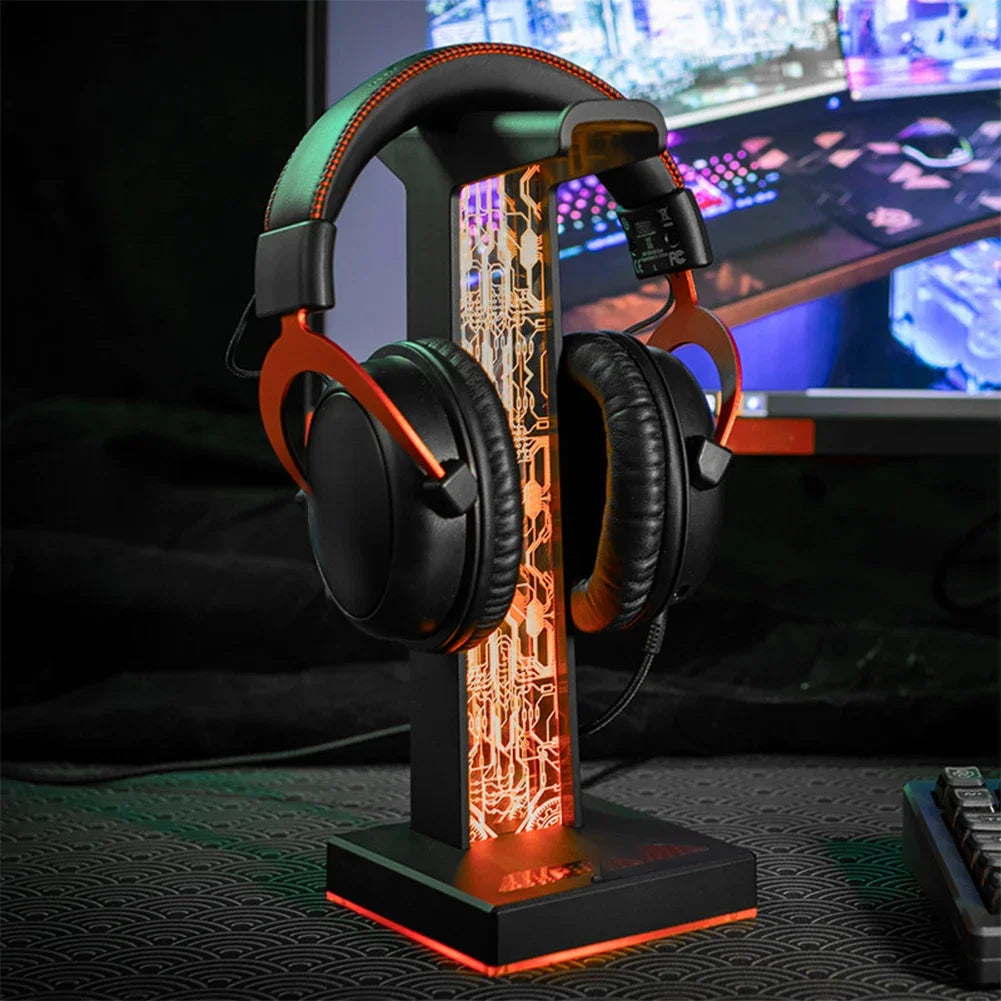 RGB Gaming Headphone Stand – 10 Lighting Modes, USB & Audio Port Headphone Stand Zpaxo