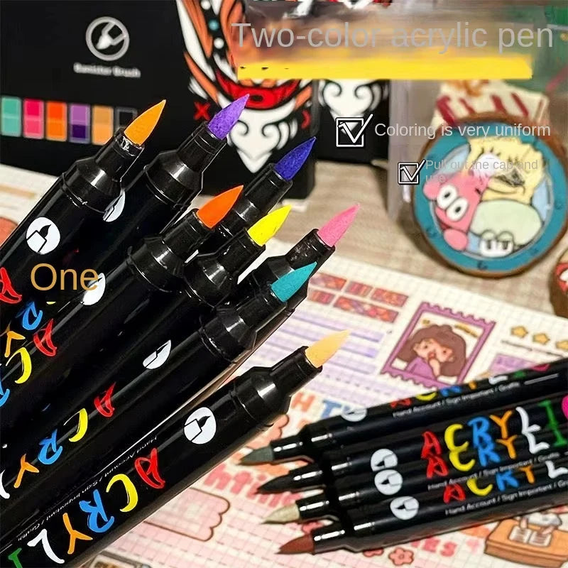 Professional Art Use 48-Color Acrylic Paint Markers, Dual-Tip Fine and Brush Tip Pens, Suitable for Stone, Wood, Calligraphy Zpaxo