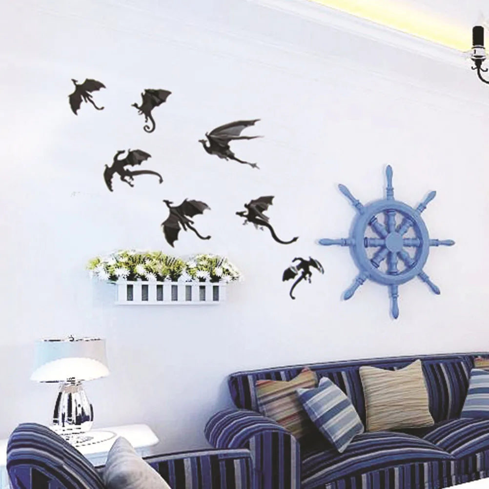 2Sets Halloween Decorations 3D Dinosaur Wall Stickers Black Dragon