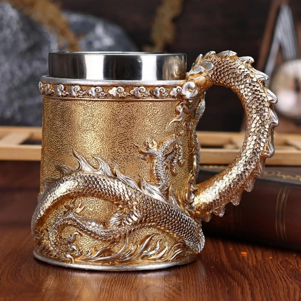 Dragon Cup Embossed Chinese Metal Drinkware Fun Coffee Mugs Tea Table