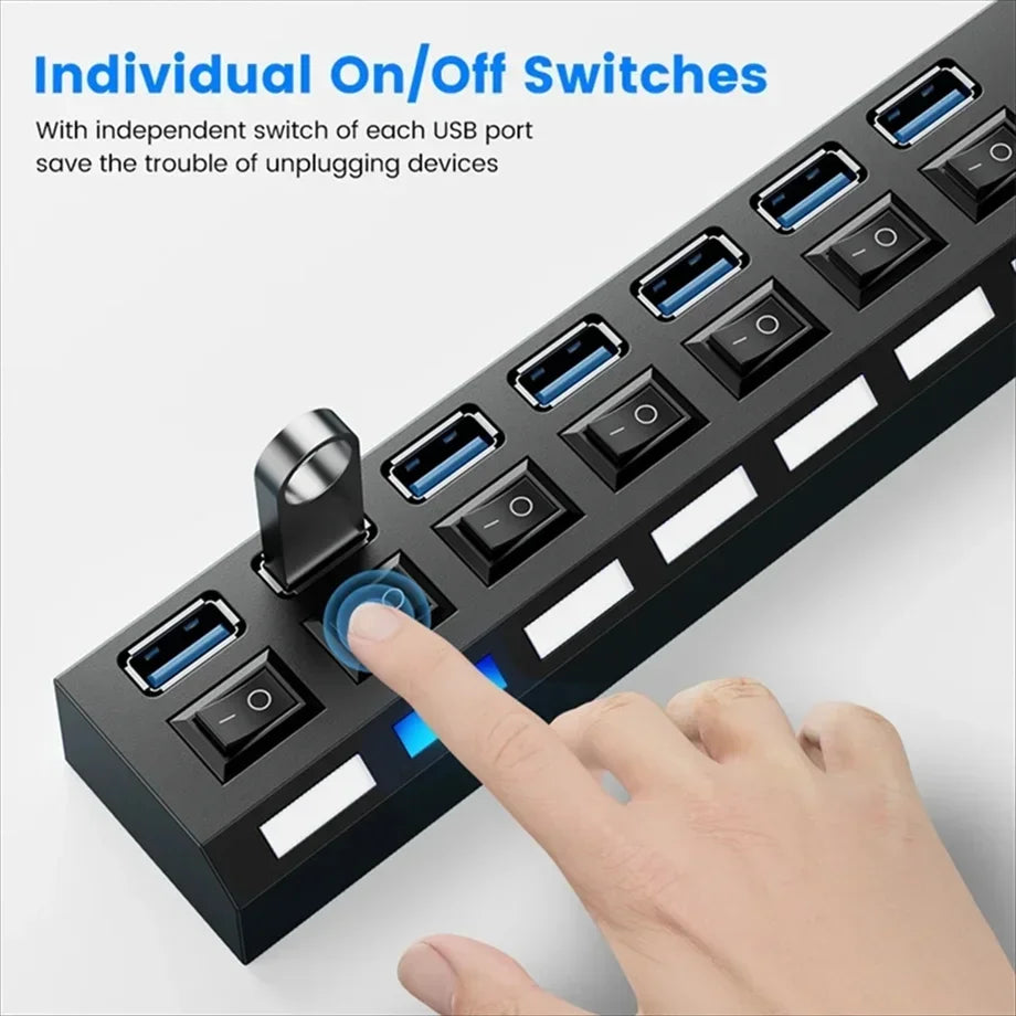 USB 2 0 Hub Multi Splitter Use Power Adapter 7 Port Multiple Expander Zpaxo