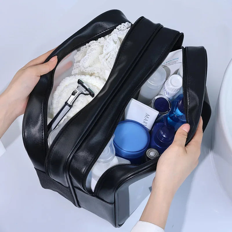 Dry-wet separation double transparent PU makeup bag portable washing bag cosmetic storage bag travel fitness swimming essentials Zpaxo