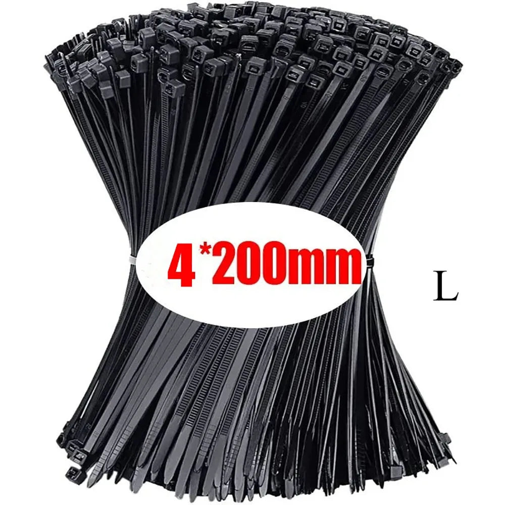 100/200/300/500/1000Pcs Self-locking White Black Plastic Nylon cable Zip Ties Fastening Ring Nylon Clamp strap with lock Zpaxo 4x200mm Black 1000pcs