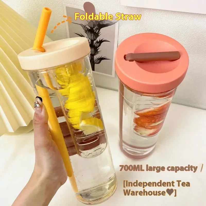 Hot Plastic Water Bottle with Straw Fruit Infuser Tea Juice Cup Fitness Outdoor Travel Bottles Kettle Transparent Straw Cup yuzi Zpaxo