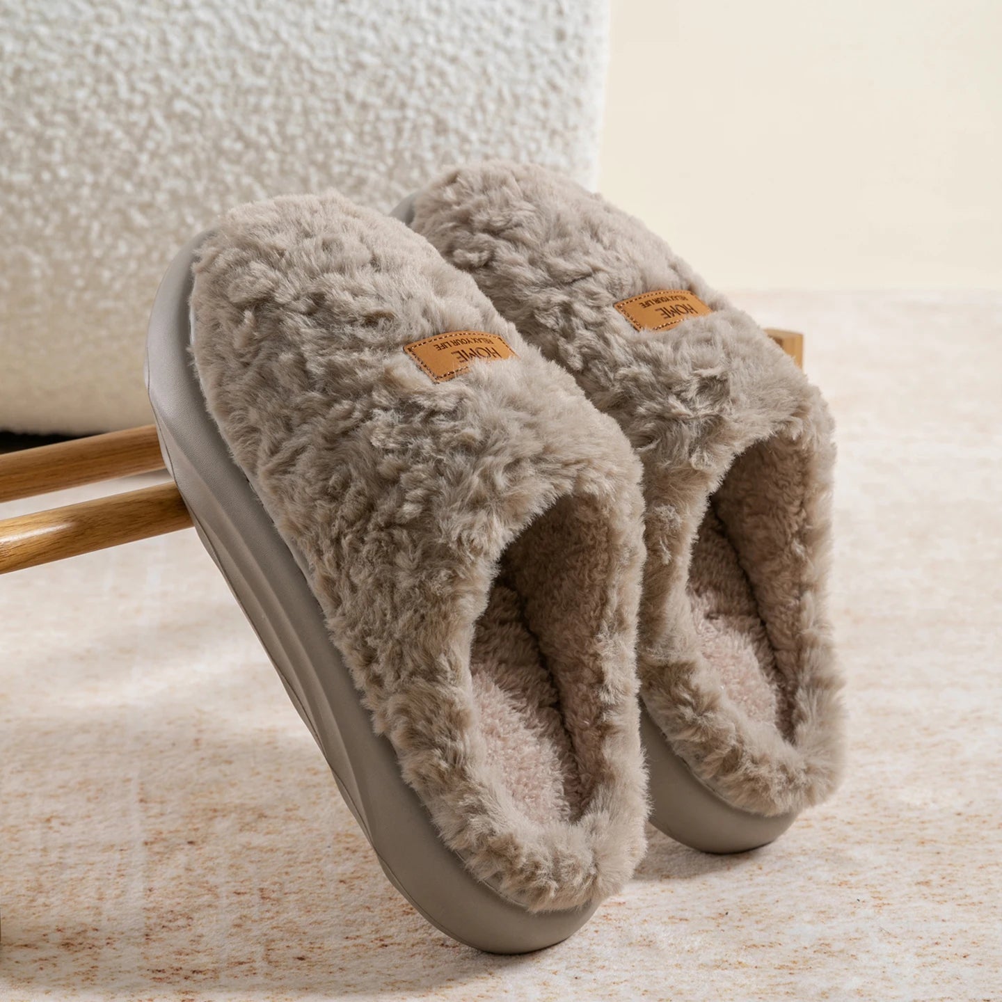 Men's Plush Slippers Winter Indoor Outdoor House Shoes Non-slip Warm
