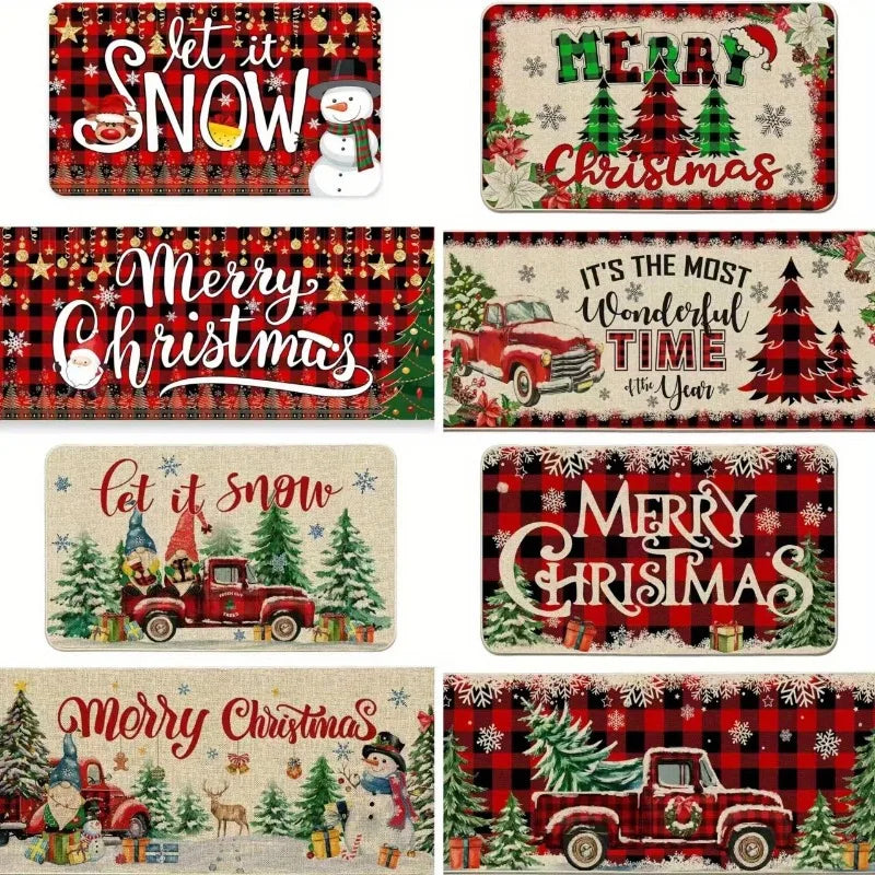 Christmas Theme Rug Machine Washable Dog Print Floor Mat Living Room