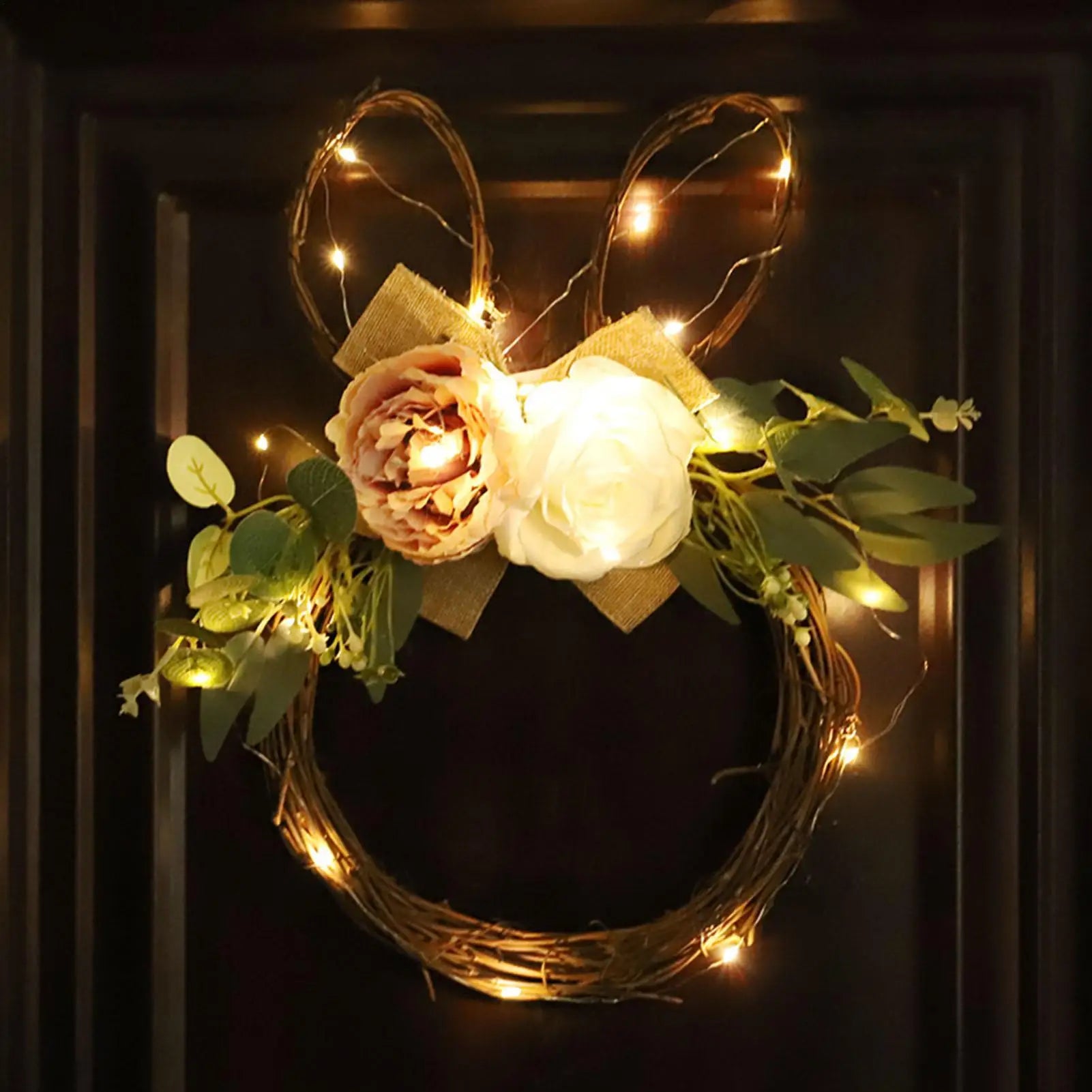 Easter Bunny Shaped Wreath Welcome Rabbit Shape Hanger Front Door