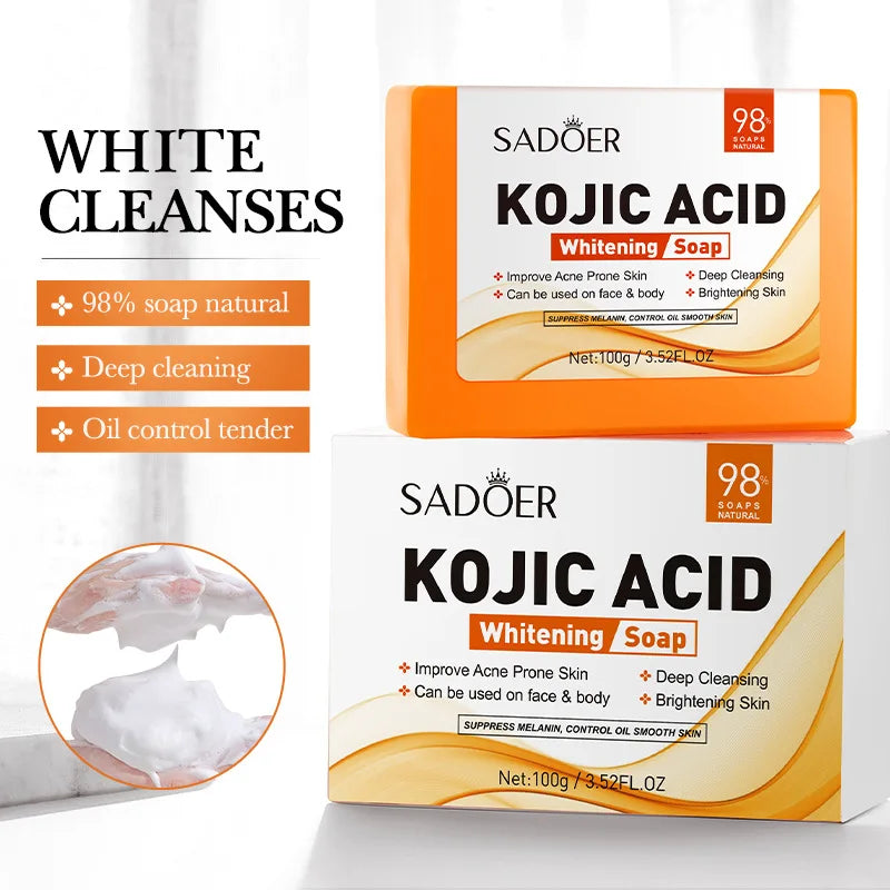 SADOER Kojic Acid Soap – Brightening Face & Body Cleanser Brightening Facial Soap Zpaxo
