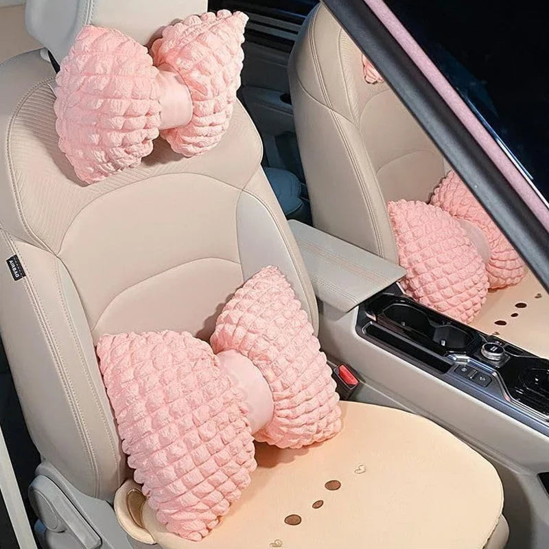 Cartoon Bowknot Car Neck Pillow & Lumbar Cushion – Cute Pink